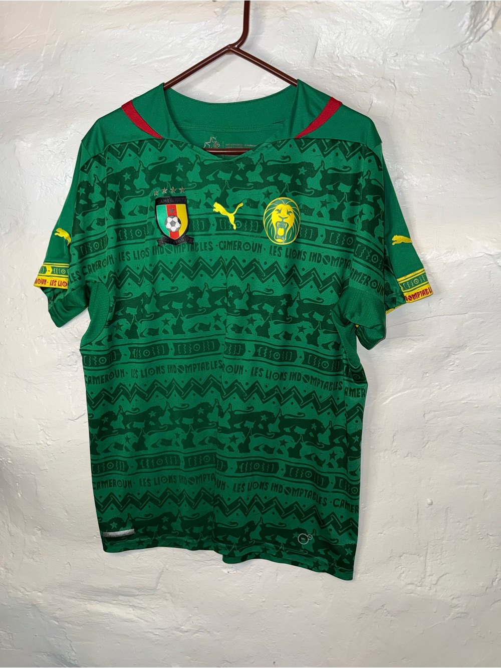 Puma Green and Yellow Cameroon National Team Jersey with Red Accents